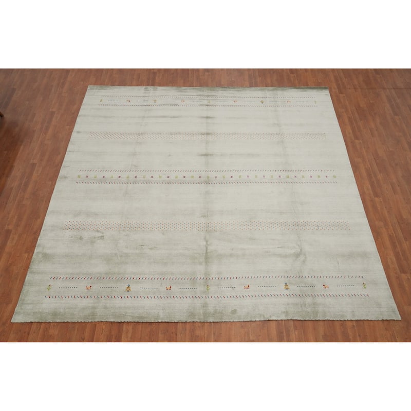 Hand Knotted Oriental 100% Wool Carpet Tribal Animal Pictorial Green Gabbeh Area Rug - 11' 11'' X 11' 10''