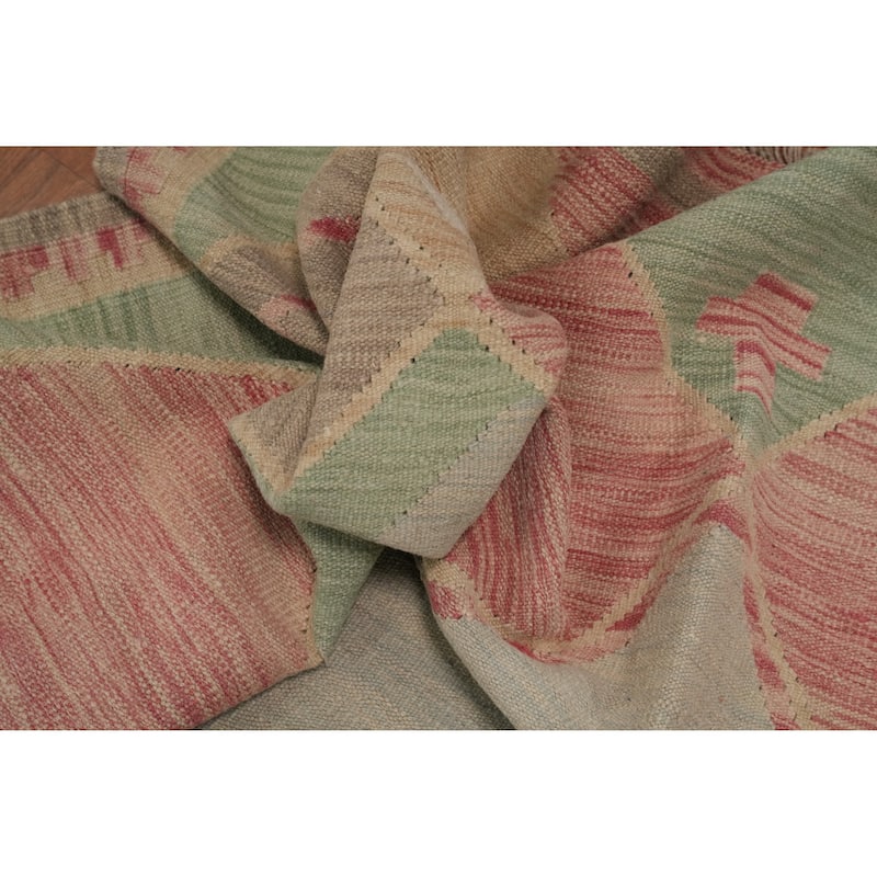 Hand Woven Oriental 100% Wool Carpet Southwestern Modern Pink Kilim Area Rug - 9' 0'' X 5' 11''