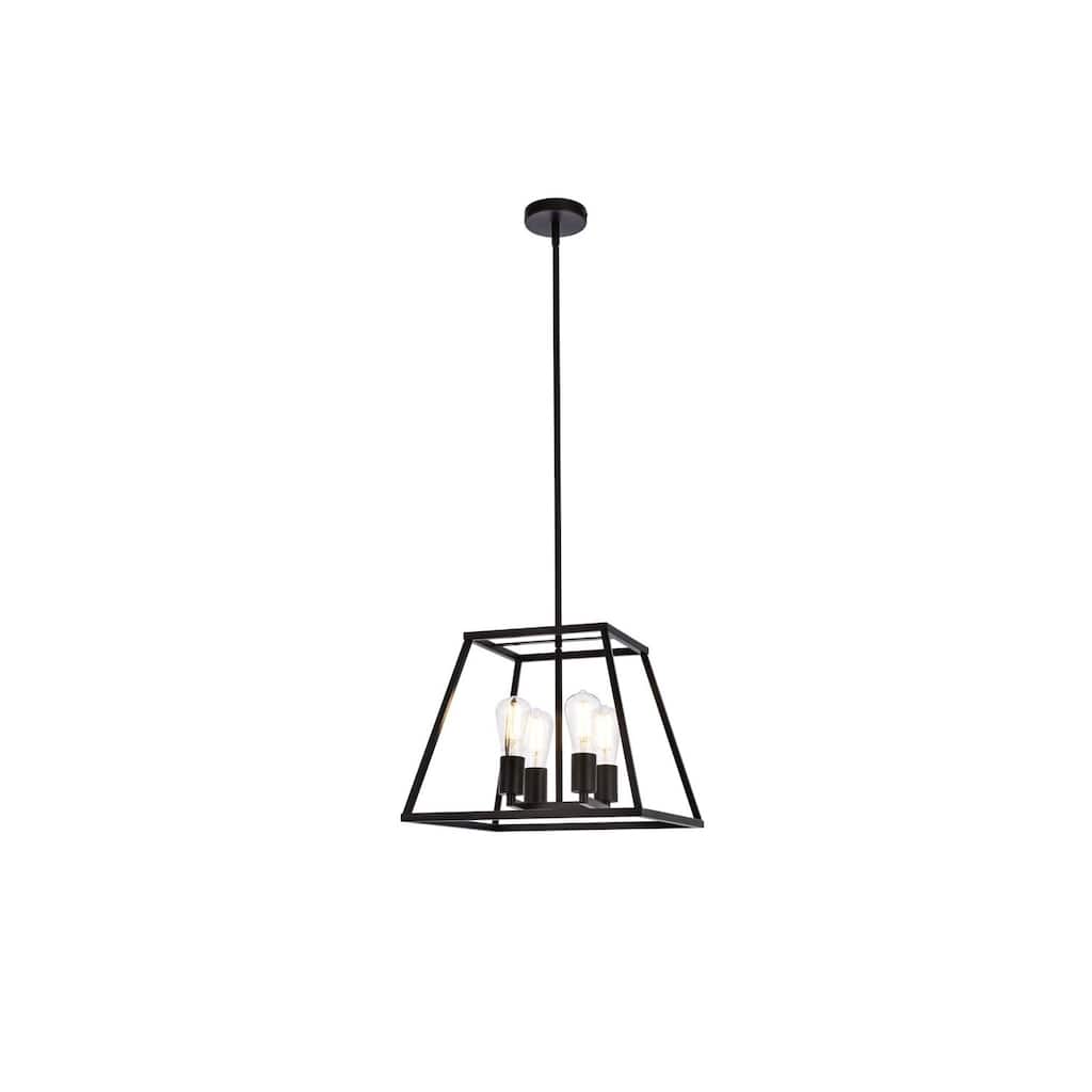 Black Pendant Light - 16 Inch Lantern Chandelier - 4 Light Adjustable Height - Hardwired Dimmer Compatible - 61.4