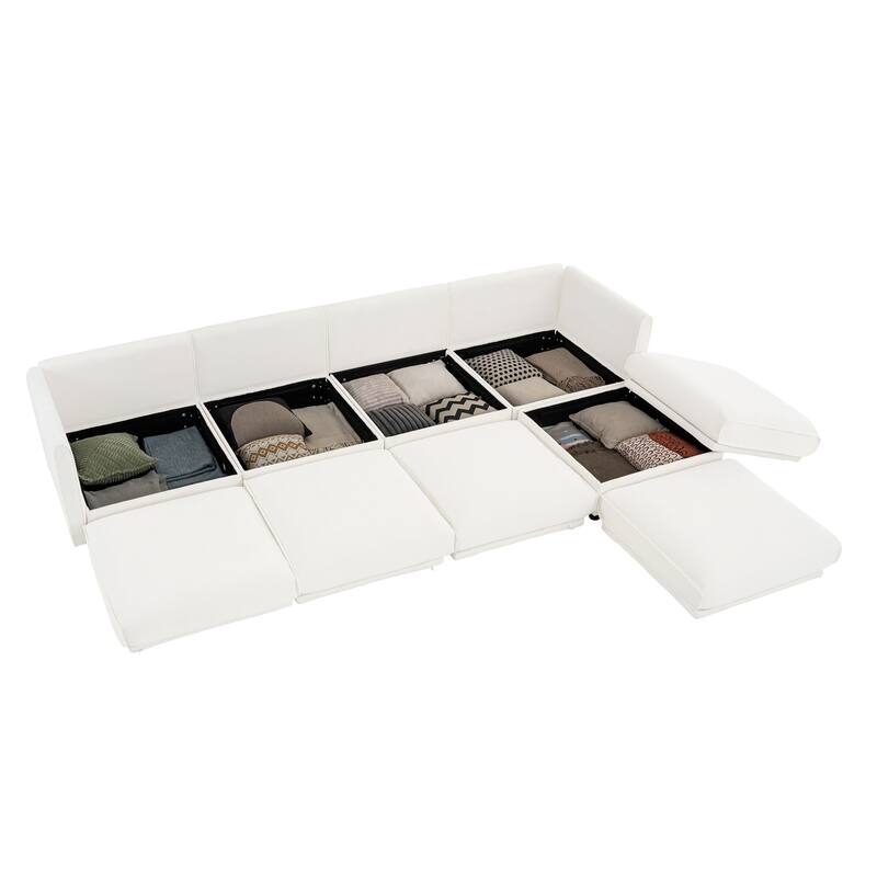 Modern 5-Piece L-Shaped Modular Sofa with Storage & 1 Storage Ottoman