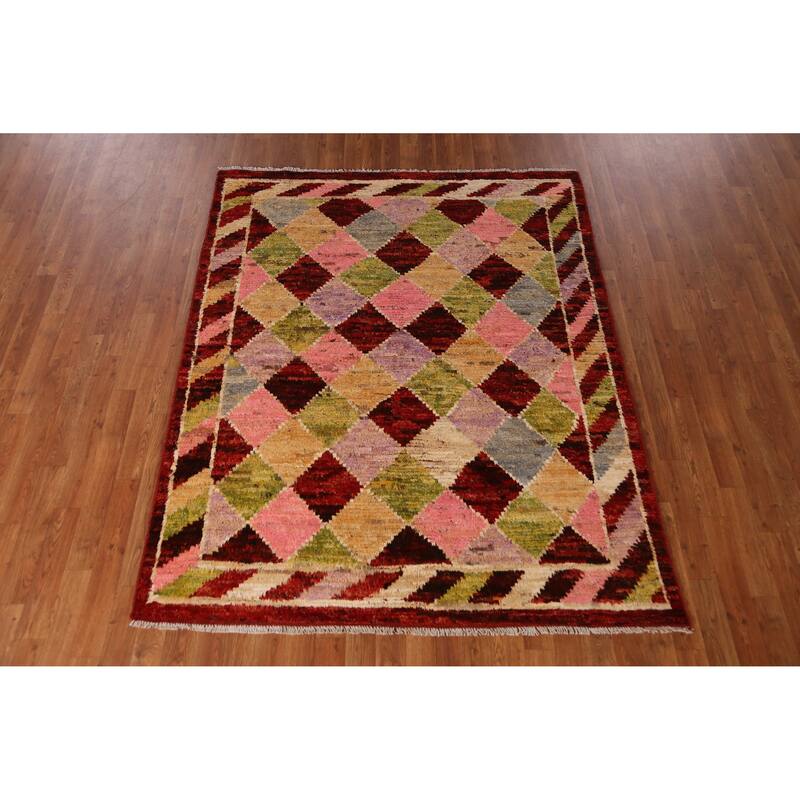 Trellis Geometric Moroccan Rug Living Room Handmade Wool Carpet - 5'3" x 6'6"
