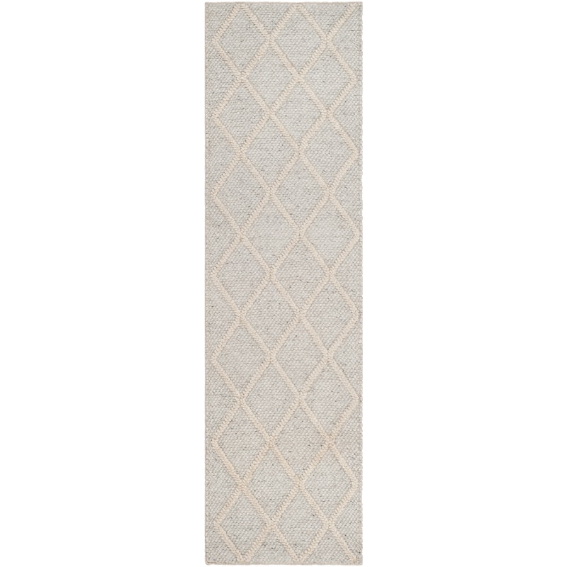 SAFAVIEH Handmade Natura Qiong Wool/ Viscose Trellis Rug - 2'3" x 8' Runner - Silver/Ivory - Runner