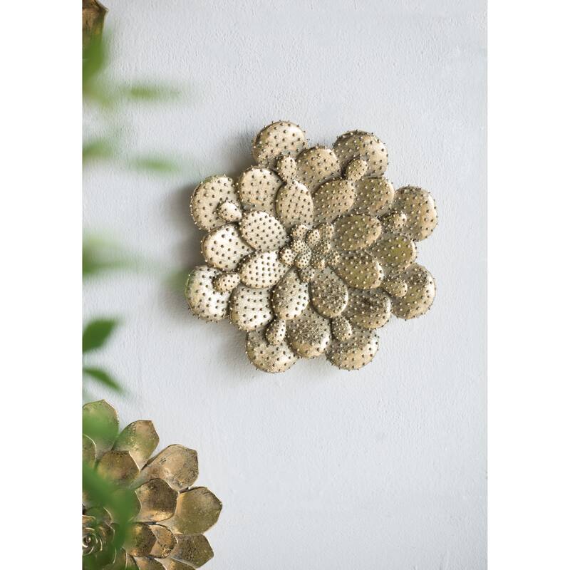 2-Piece, Modern Wall Decor Succulent Wall Plaque with Gold Finish, Suitable for Any Home and Office Space