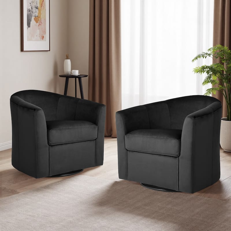 2 Set Modern Upholstered Swivel Barrel Chair Living Room Accent Chair - Black/Velvet