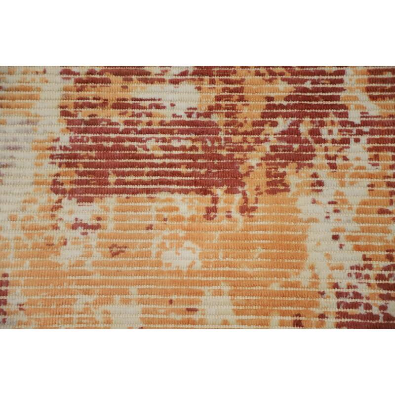 Hand Knotted Oriental Viscose Silk Carpet Modern Abstract Oranges & Rust Abstract Area Rug - 4' 0'' X 2' 0''