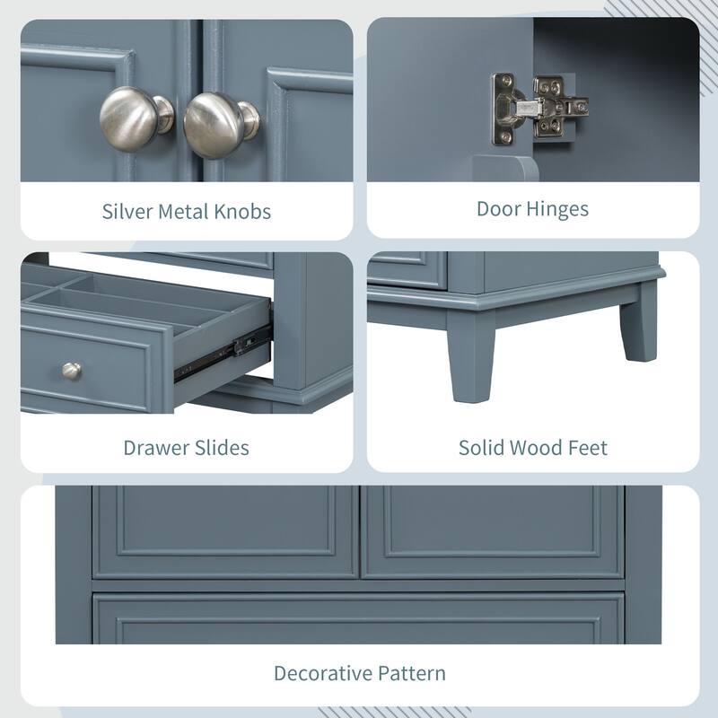 30" Bathroom Vanity W/Sink Combo, Multifunctional Bathroom Ceramic Sink Cabinet With Doors And Drawer, Removable Panel