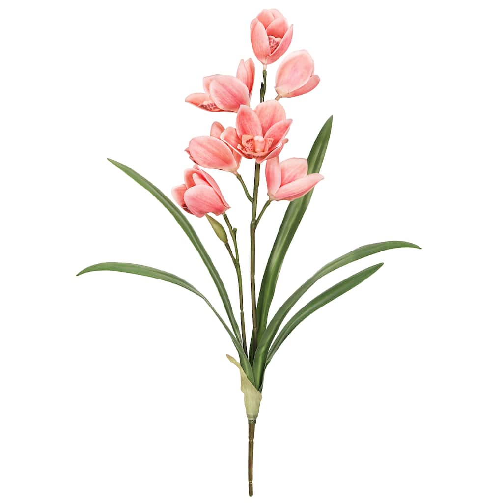 Set of 2 Coral Artificial Cymbidium Orchid Plant Flower Stem Spray 20in - 20" L x 6" W x 6" DP