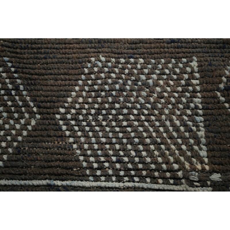Striped Brown Moroccan Area Rug Handmade Wool Carpet - 8'10"x 12'7"