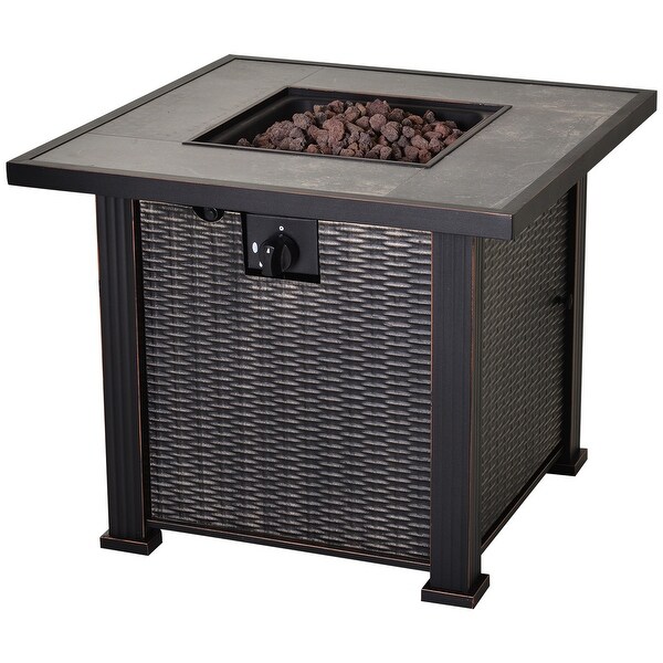 Dark Brown GYUTEI Fire Pit Table 32 Inch Auto-Ignition Propane Gas Fire Pit Table 50,000 BTU Outdoor Fire Pit for Garden Patio 