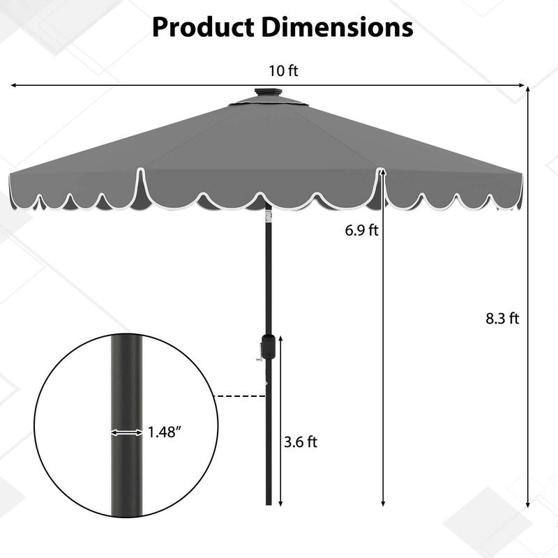 Costway 10 FT Solar Patio Umbrella with 24 LED Lights 8 Ribs & Tilt