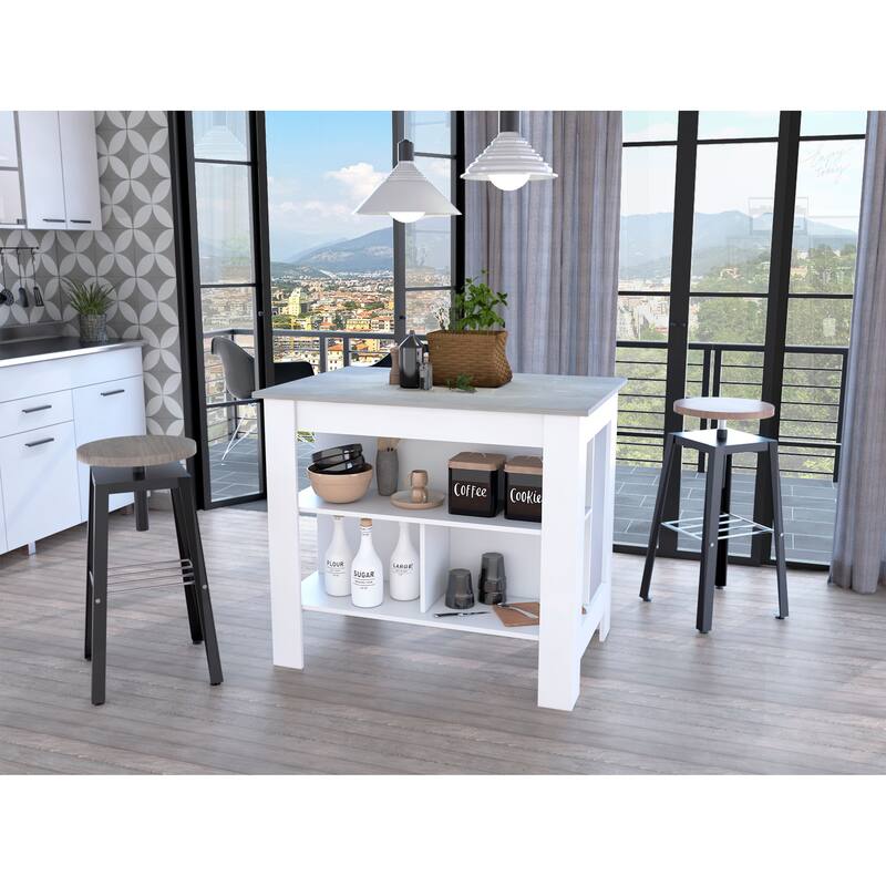 3-Shelf Kitchen Island with Open Shelf