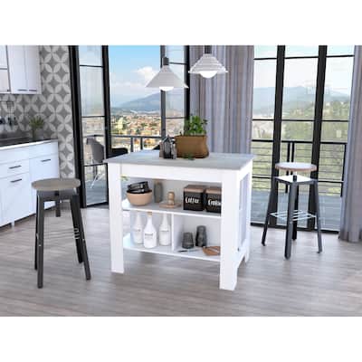 3-Shelf Kitchen Island with Open Shelf