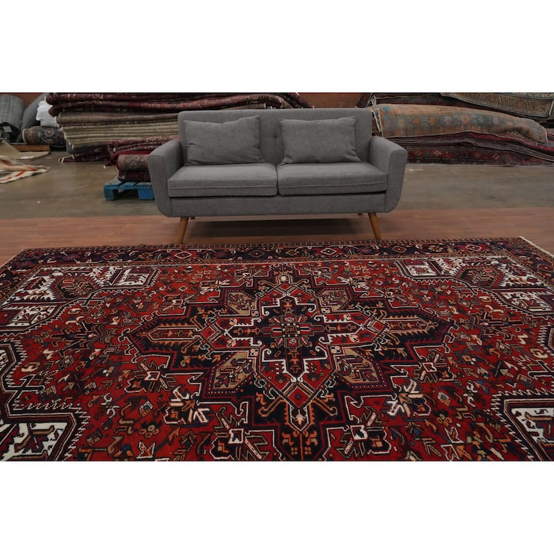Hand Knotted Oriental 100% Wool Carpet Traditional Medallion Oranges & Rust Heriz Area Rug - 11' 0'' X 7' 10''
