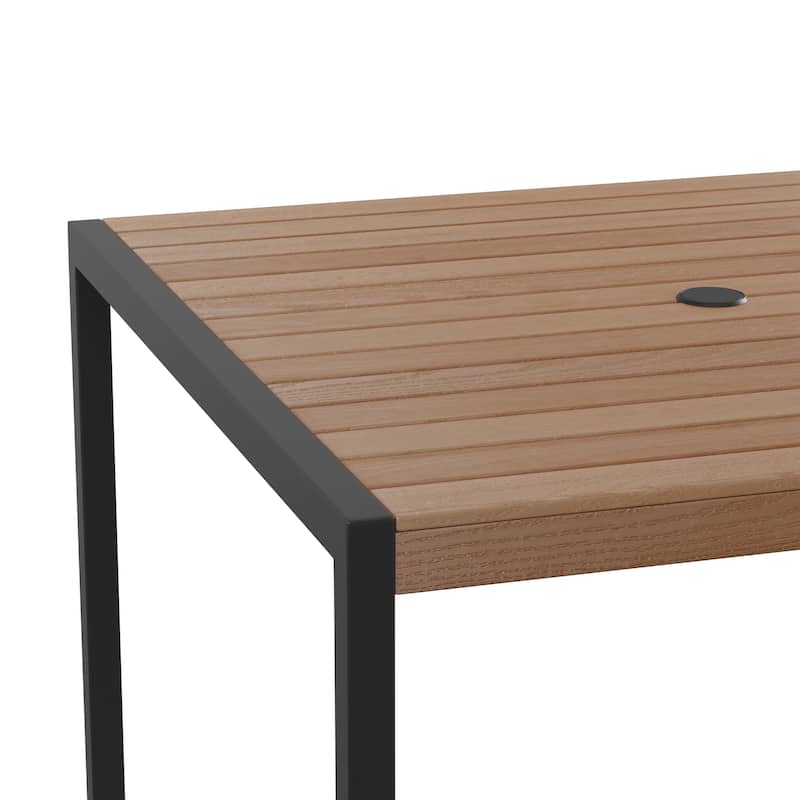 Indoor/Outdoor Faux Teak Table with 4 Club Chairs with Arms