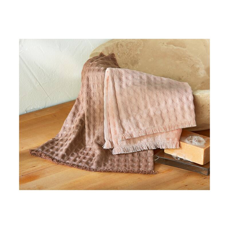 Wellbeing Waffle Wash Cloth Set of 2 Latte Brown Cotton Kitchen Towels Everyday Use Machine Washable 13x13 Inches