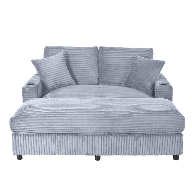 GDFStudio - Polyester 50.9" Loveseat Chaise with Cup Holders