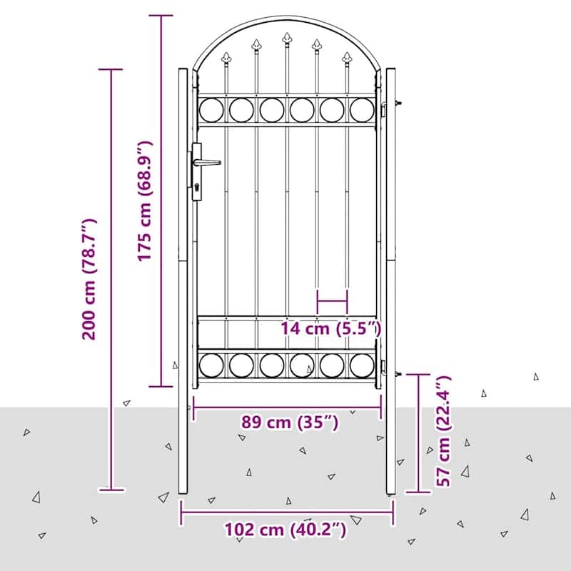 vidaXL Fence Gate Gray 39.4" x 49.2"/59.1"/68.9"/98.4" Powder-coated steel