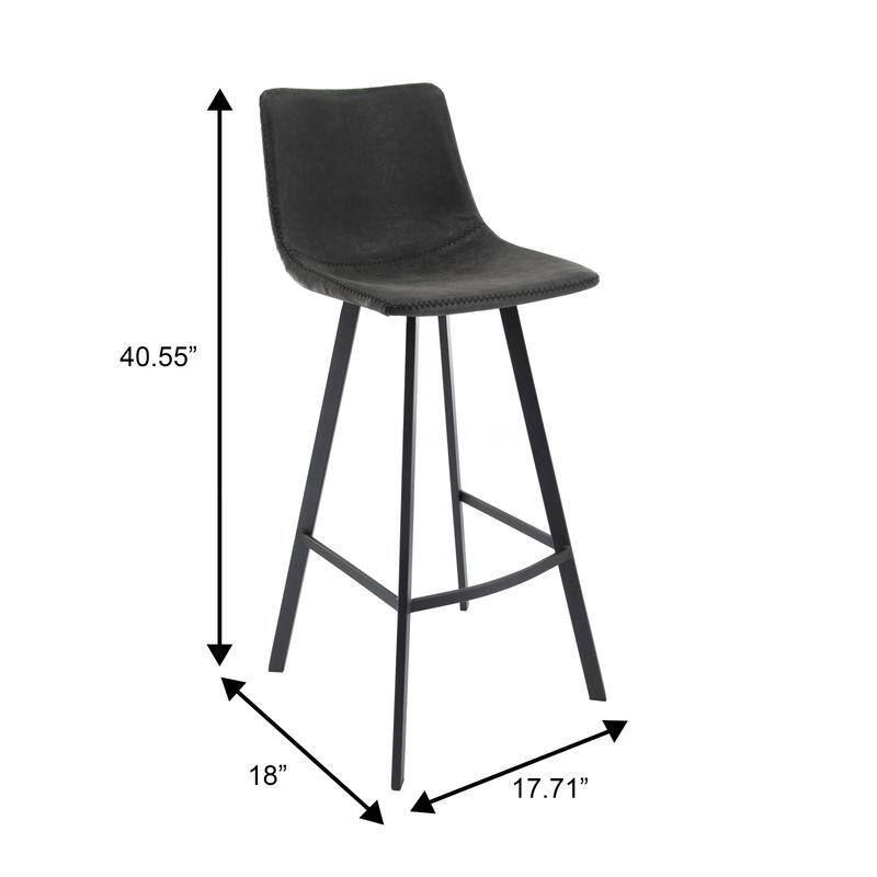 Elland Modern Upholstered Leather Bar Stool with Stainless Steel Legs, Curve Padded Seat, Built-in Footrest, and Plastic Glides