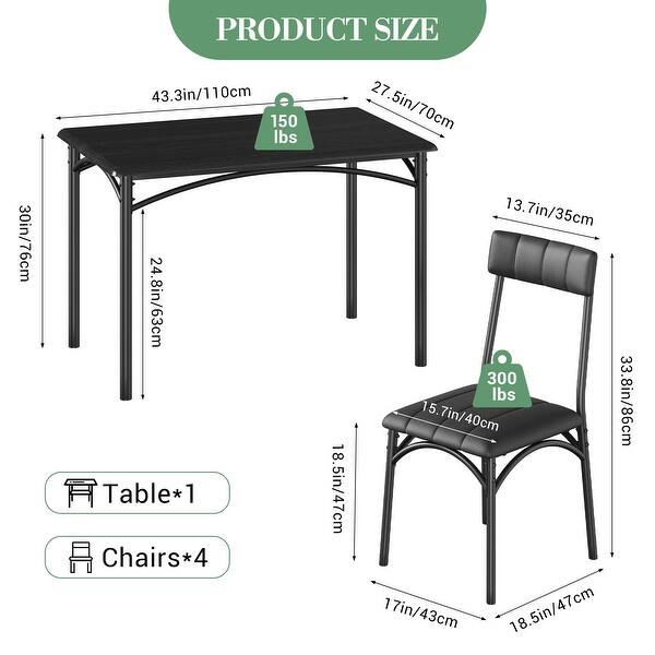 dimension image slide 0 of 2, 5 Pcs Dining Table Chair Set , Compact Kitchen Table Set with 4 Upholstered Chairs - 43.3x27.5x30in