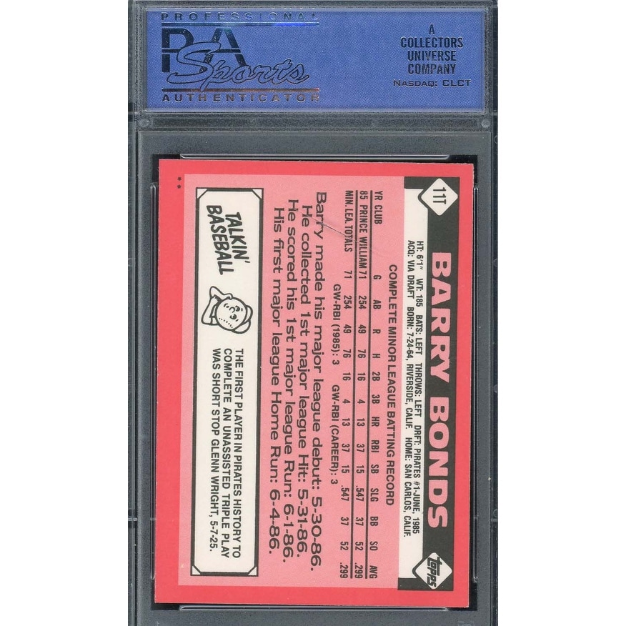 1986 Fleer Update Barry Bonds Rookie Card #U-14  Graded PSA 9 Mint,  Pittsburgh Pirates, Vintage