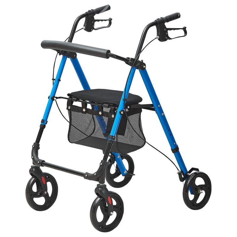Rollator Walker for Seniors and Adult, Lightweight Aluminum Foldable Rolling Walker with Adjustable Seat and Handle - Blue