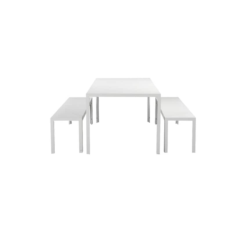 Immaculately Contemporary Anodized Aluminum Table And Bench Set In White (Set of 3)