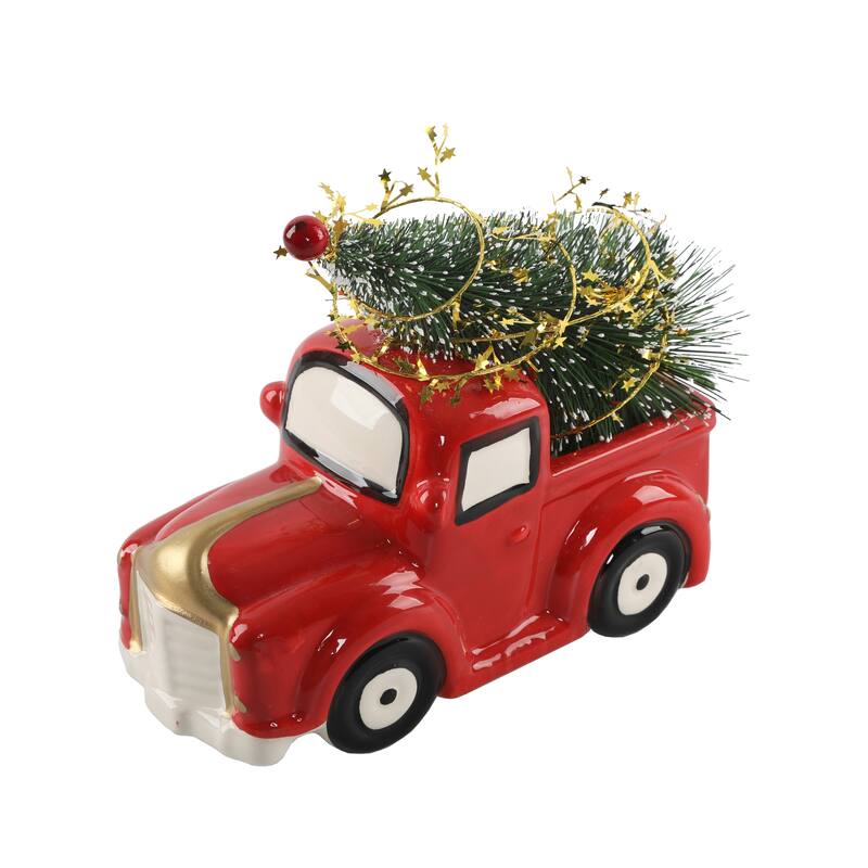 10" L XMAS Tree in Ceramic Red Truck