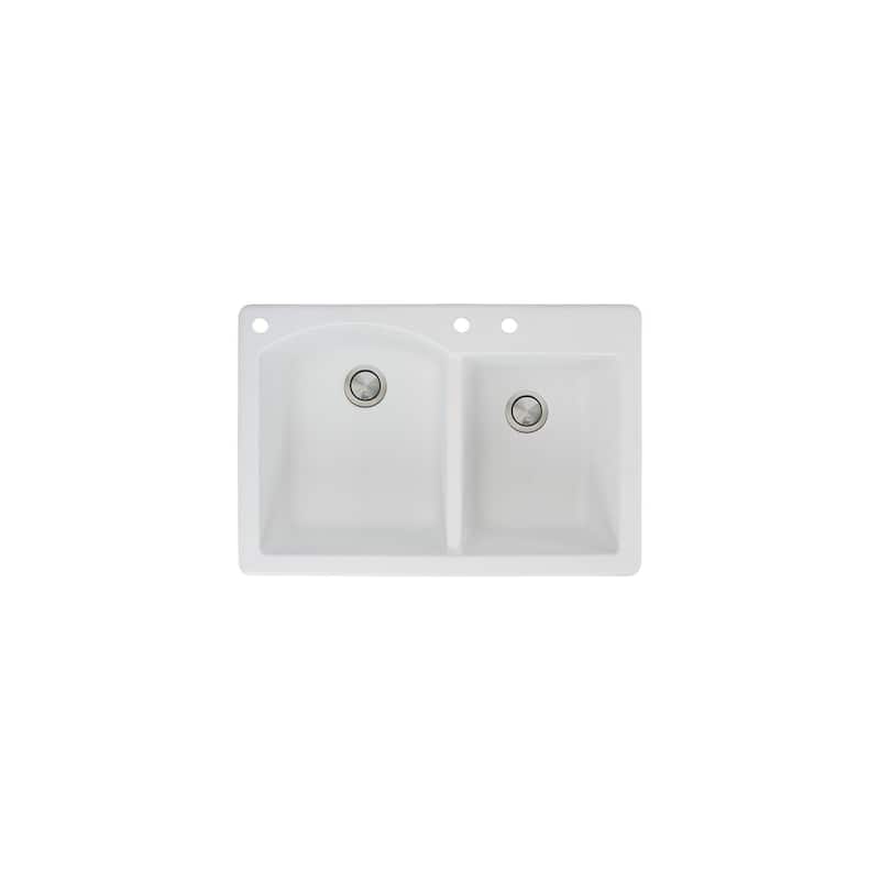 Transolid Aversa 33in x 22in silQ Granite Drop-in Double Bowl Kitchen Sink with 1 Pre-Drilled Center Faucet Hole - 22" x 33" x 9.5"/BAC