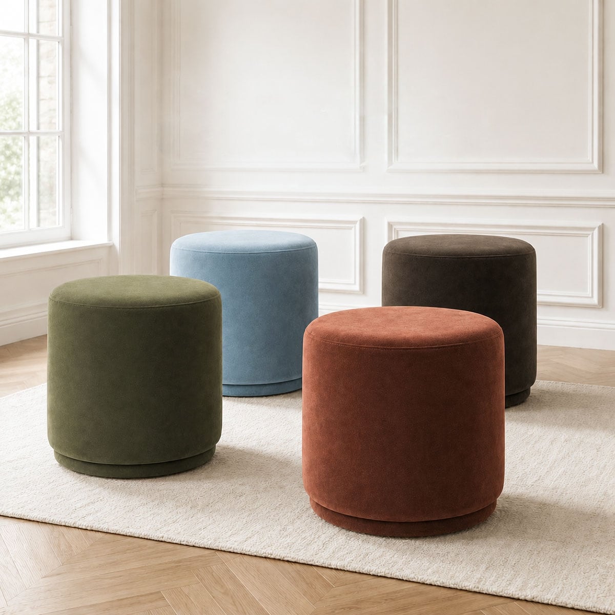 18.5" Velvet Round Swivel Vanity Stool/Ottoman(Set of 2)
