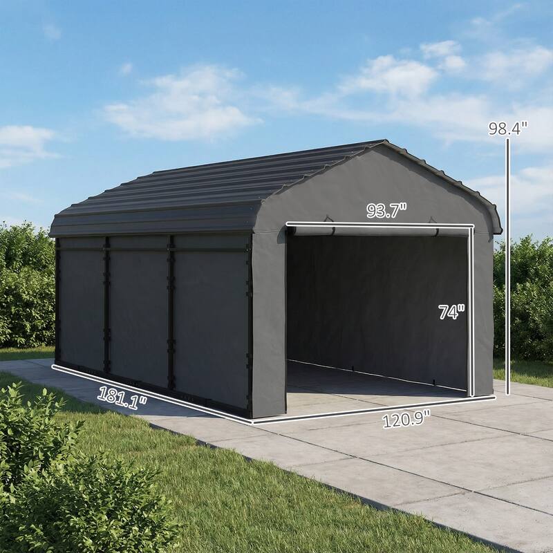 Outsunny 10' x 15' Heavy Duty Metal Carport, Waterproof Garage Car Canopy Shelter with Galvanized Metal Roof