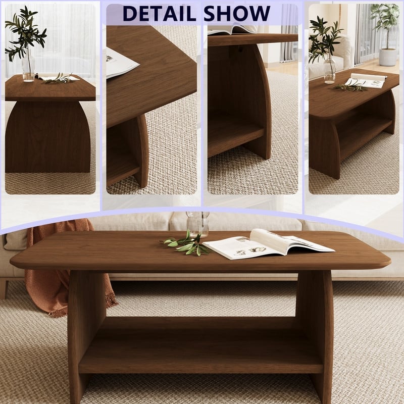 47-inch Modern Minimalist Coffee Table with Storage, Double-Layer Rectangular Design for Living Room
