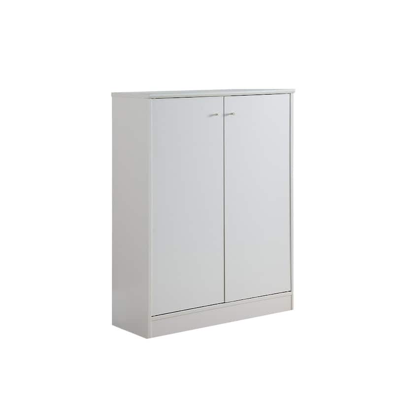 Five-Shelf Free Standing Shoe Cabinet with Two Doors and Modern Metal Knob Handles, for Hallway, Entryway Organization