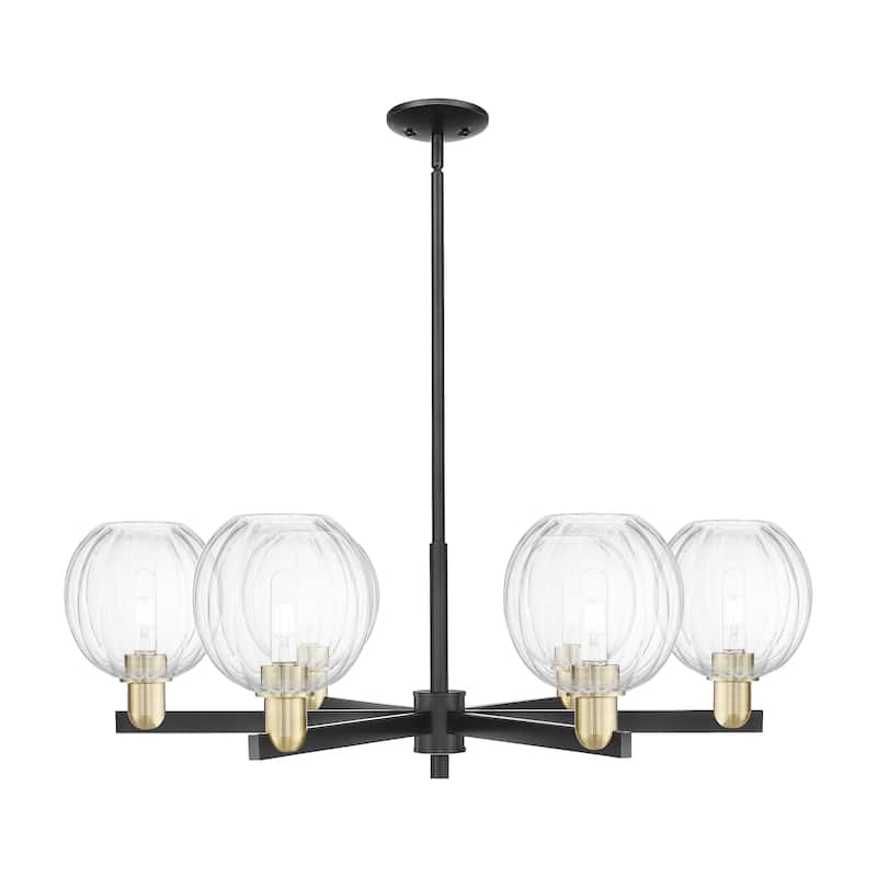 Innovations Lighting Downtown Urban - Preston - 6 Light 24" Globe Shade Stem Hung Chandelier - Clear/Black Antique Brass
