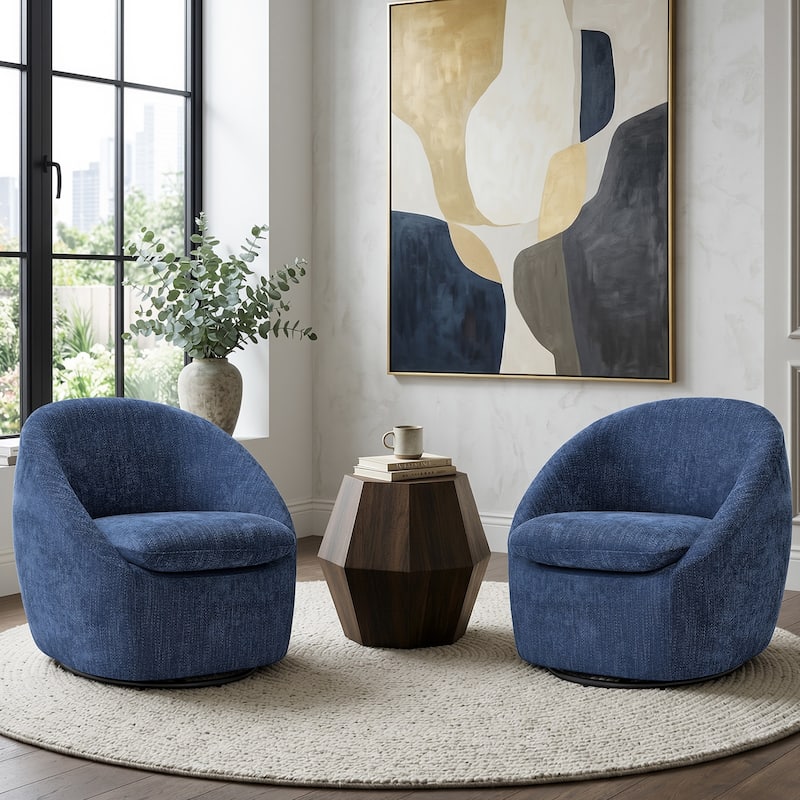 360° Swivel Chenille Upholstered Barrel Accent Chair Armchair - 30.3"W x 28.7"D x 29.5"H - Blue/Set of 2