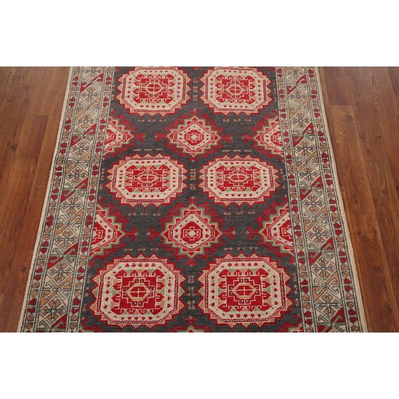 Charcoal Gray Kazak Oriental Accent Rug Handmade Wool Carpet - 3'2" x 4'11"