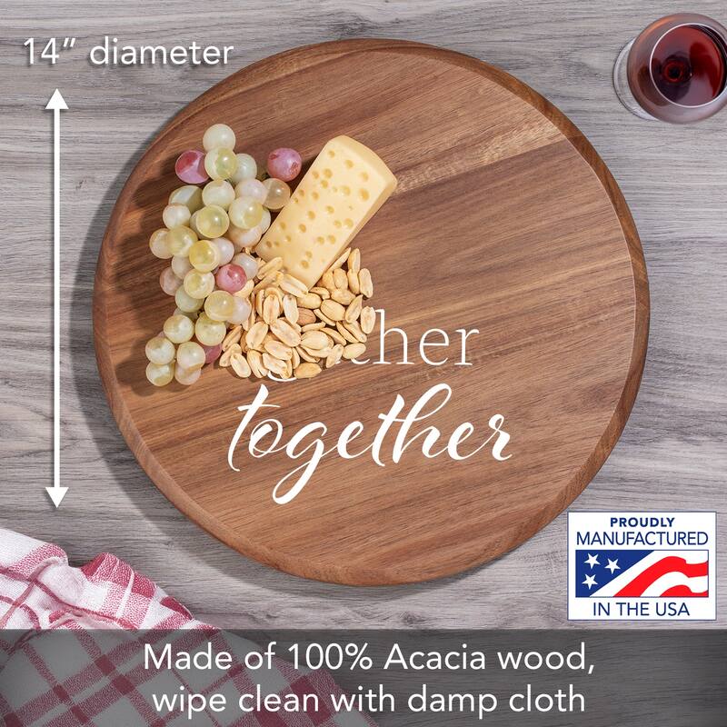 Gather Together Round Acacia Wood Lazy Susan Turntable 14" Diameter for Serving Kitchen Organization Condiment Caddy
