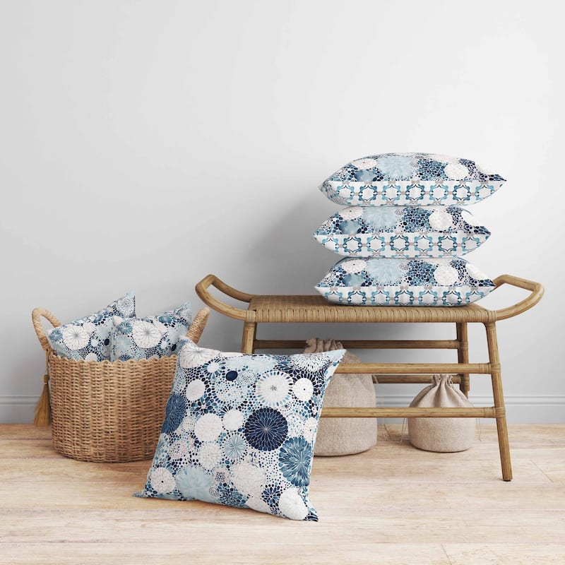Crystal Drift Faux Suede Reversible Throw Pillow White and Blue