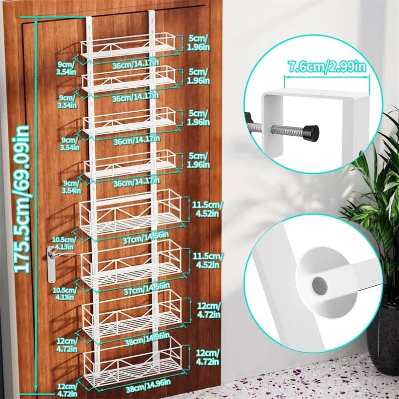 Over Door Pantry Organizer 8Tier Metal Pantry Organization - 4.72"D x 14.96"W x 69.09"H