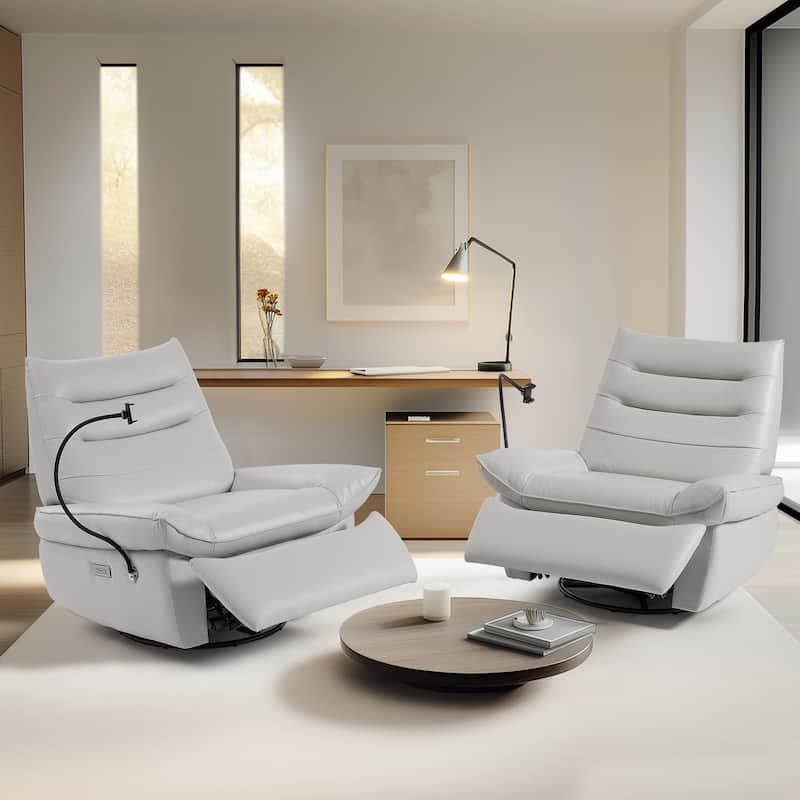 Genuine Italian Leather Match Power Swivel Rocker Recliner (Set of 2)