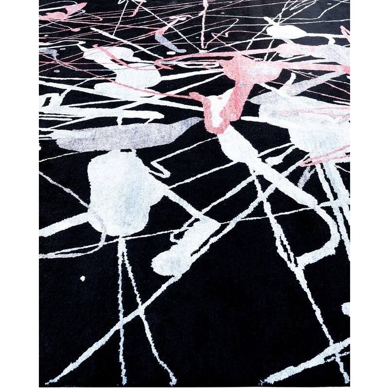 Modern One-of-a-Kind Hand-Knotted Area Rug, Black - 9' 2" x 12' 2"