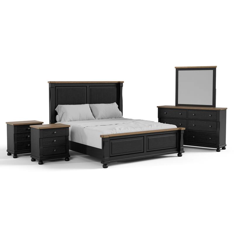 Furniture of America Lucan II 5-Piece Farmhouse Black Solid Wood Panel Bedroom Set