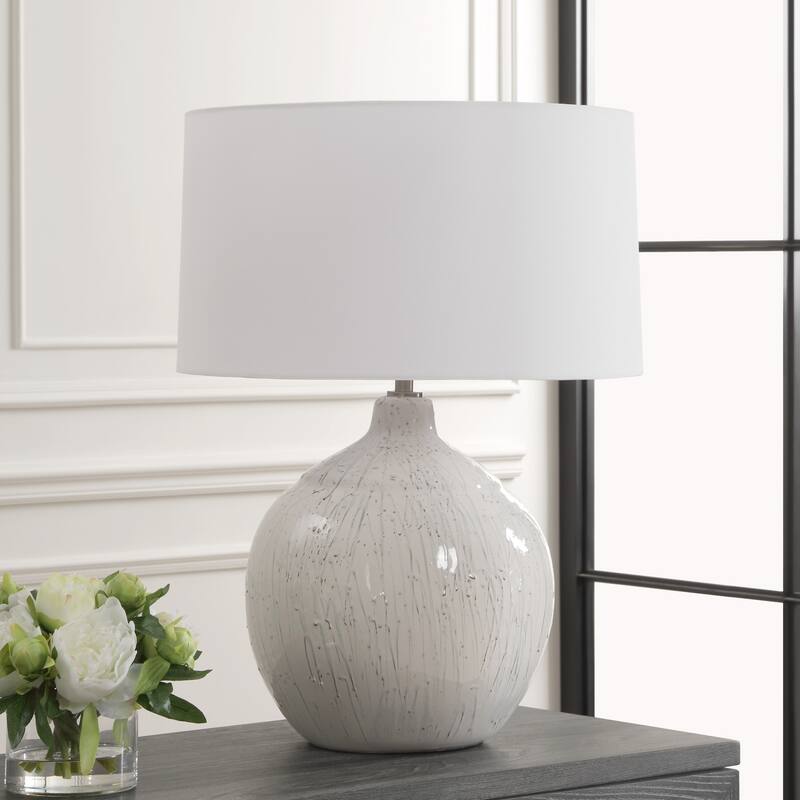 Ceramic Glossy Table Lamp with White Tapered Shade - 25.75" - White