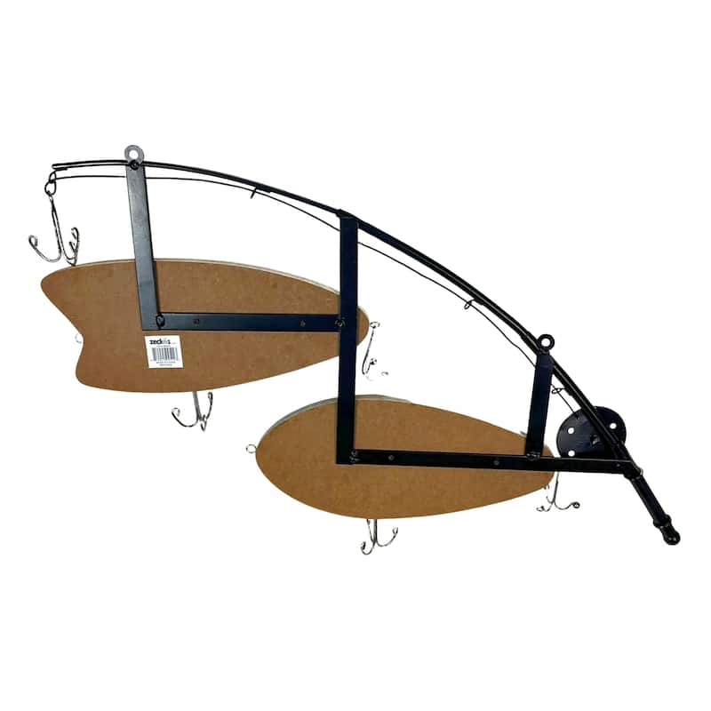 24 Inch Wood & Metal Fishing Pole Decorative Wall Shelf - 16 X 24 X 4.5 inches