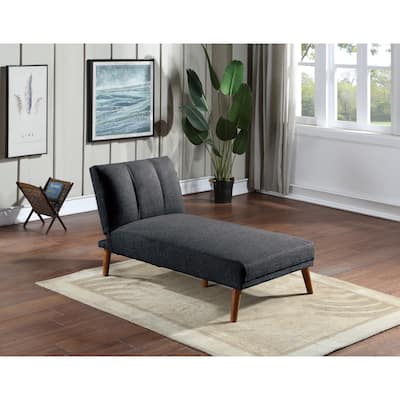 Black Polyfiber Adjustable Chaise Bed with Solid Wood Legs