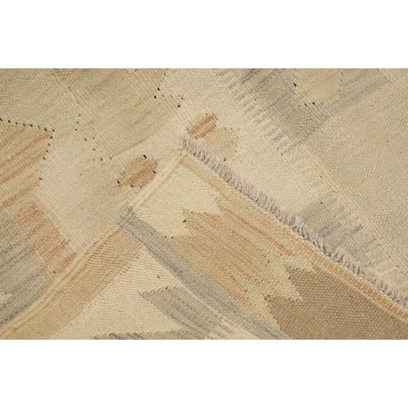 Hand Woven Oriental 100% Wool Carpet Southwestern Tribal Beige & Ivories Kilim Area Rug - 9' 10'' X 6' 4''