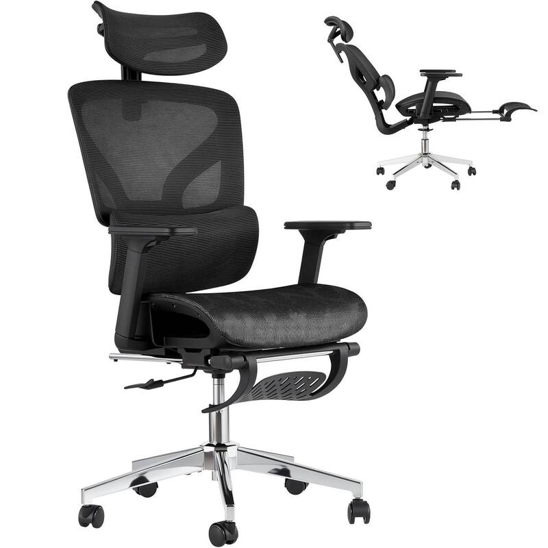 High Back Ergonomic Mesh Office Chair with Footrest for Home Office - Black