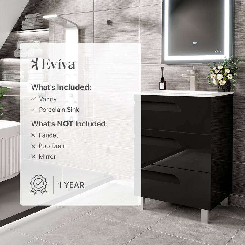 Eviva Joy 28"W Bath Vanity with Porcelain Top & Integrated Sink