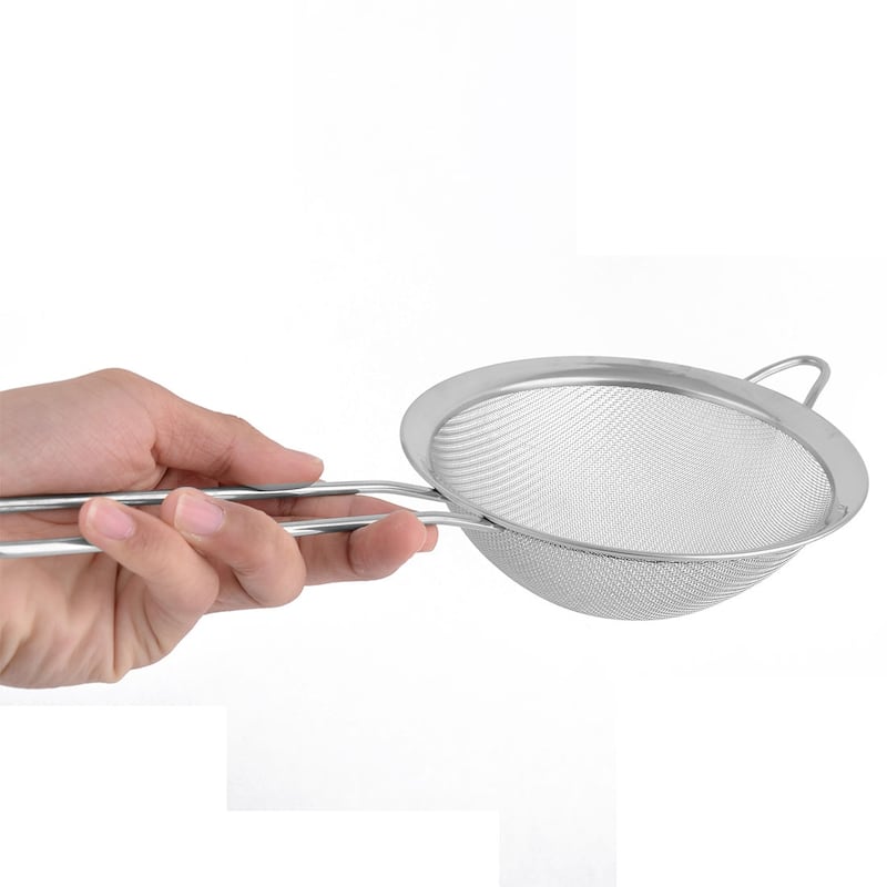 Home Kitchen Metal Fried Food Spice Flour Mesh Strainer Colander - Silver Tone