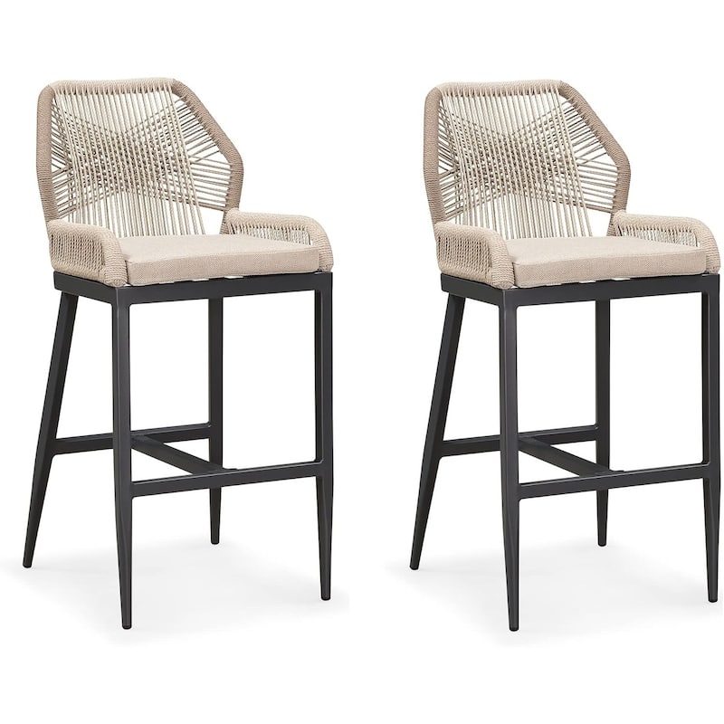 PURPLE LEAF 2 Set of Modern Bar Stool with Backrest and Arm,Upholstered Chair and Aluminum Legs - Dark Grey - Bar Height