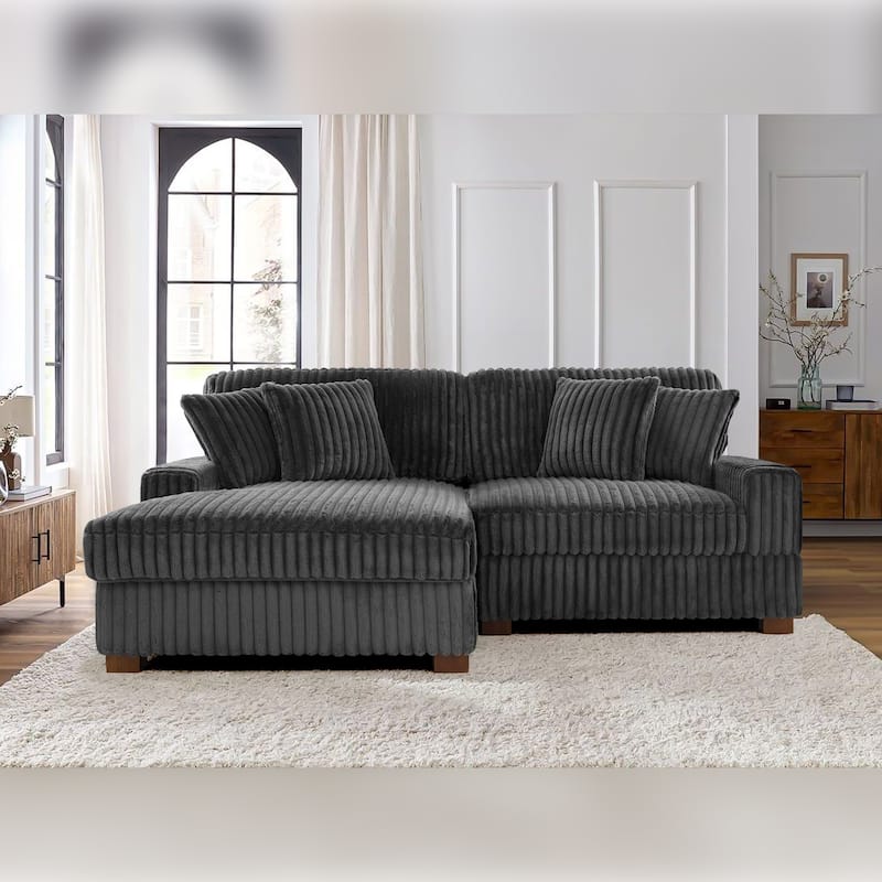 Anne 82" W Comfy Upholstered Plush Corduroy Modular Sectional Sofa - Grey - Left Facing